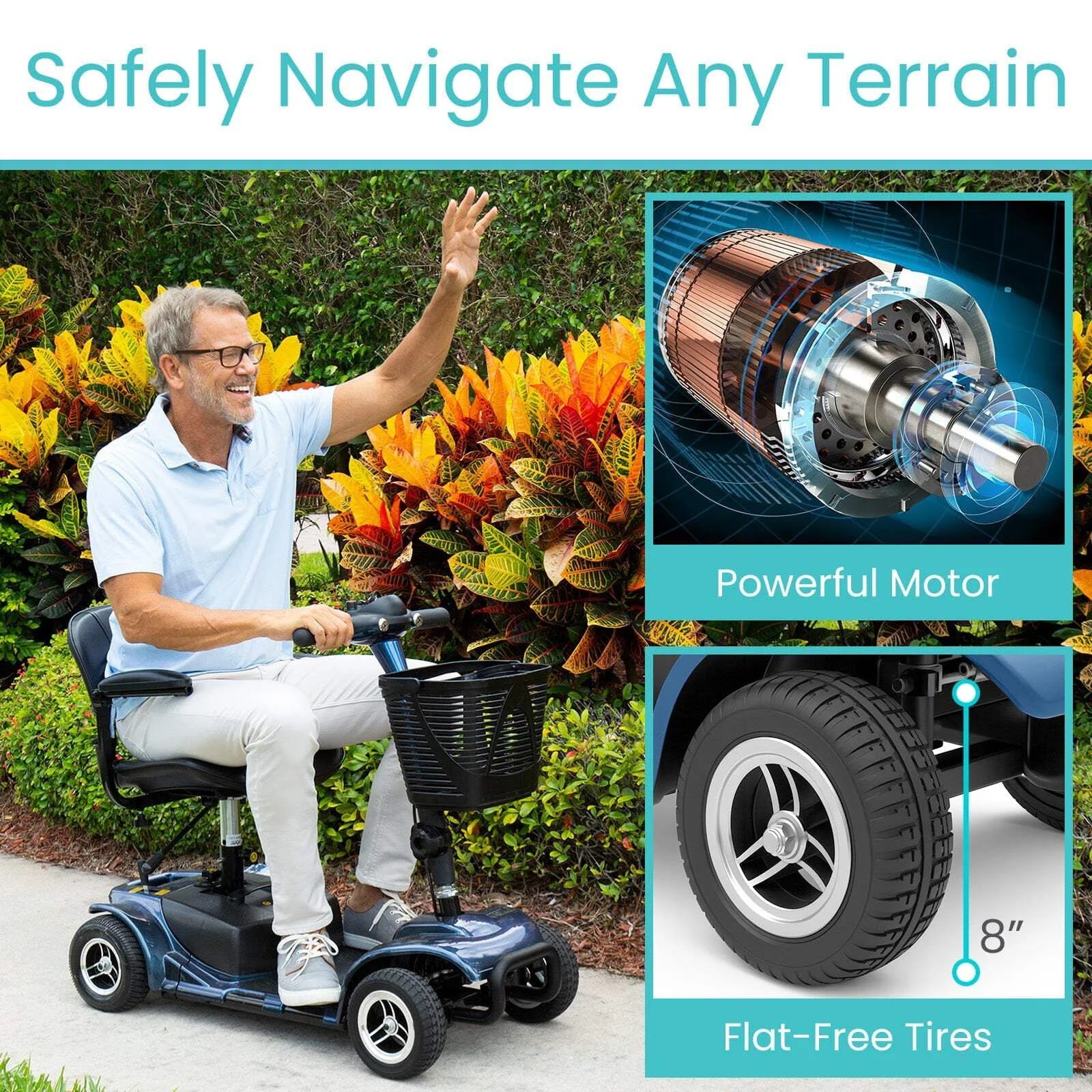 Vive 4 Wheel Battery Powered Mobility Scooter - Electric Transport Chair- Compact Heavy Duty Mobile for Travel, Adults, Elderly with Basket and Charger Included, Red