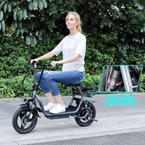 Electric Scooter for Adults with Seat,Peak 1200W Motor,Commuter Foldable Electric Scooter with Basket, Dual Shock Absorbers&14" Wheels,Up to 30 Miles 20Mph,Gray,Ul2272 Certified