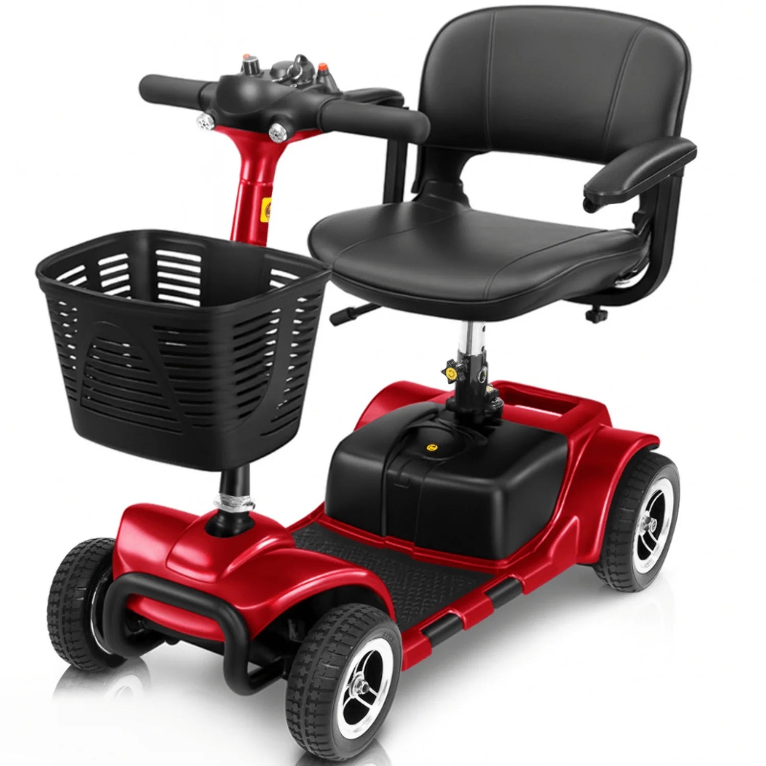 Vive 4 Wheel Battery Powered Mobility Scooter - Electric Transport Chair- Compact Heavy Duty Mobile for Travel, Adults, Elderly with Basket and Charger Included, Red