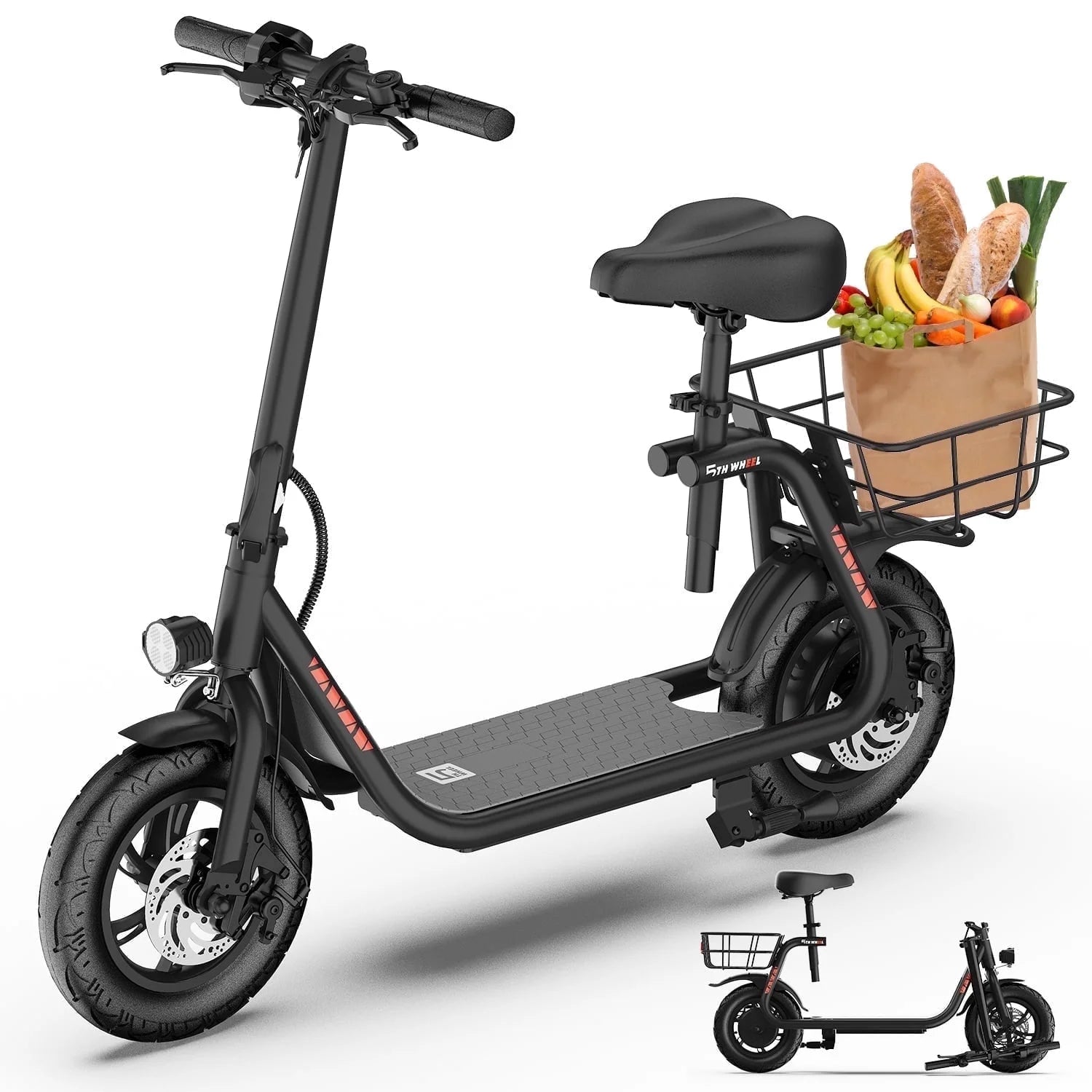 W18S 450W Motor Electric Scooter for Adults with Seat and Carry Basket, 36V 20Miles Range & 15.5Mph, 12" Foldable E Scooter for Commuting, UL 2272