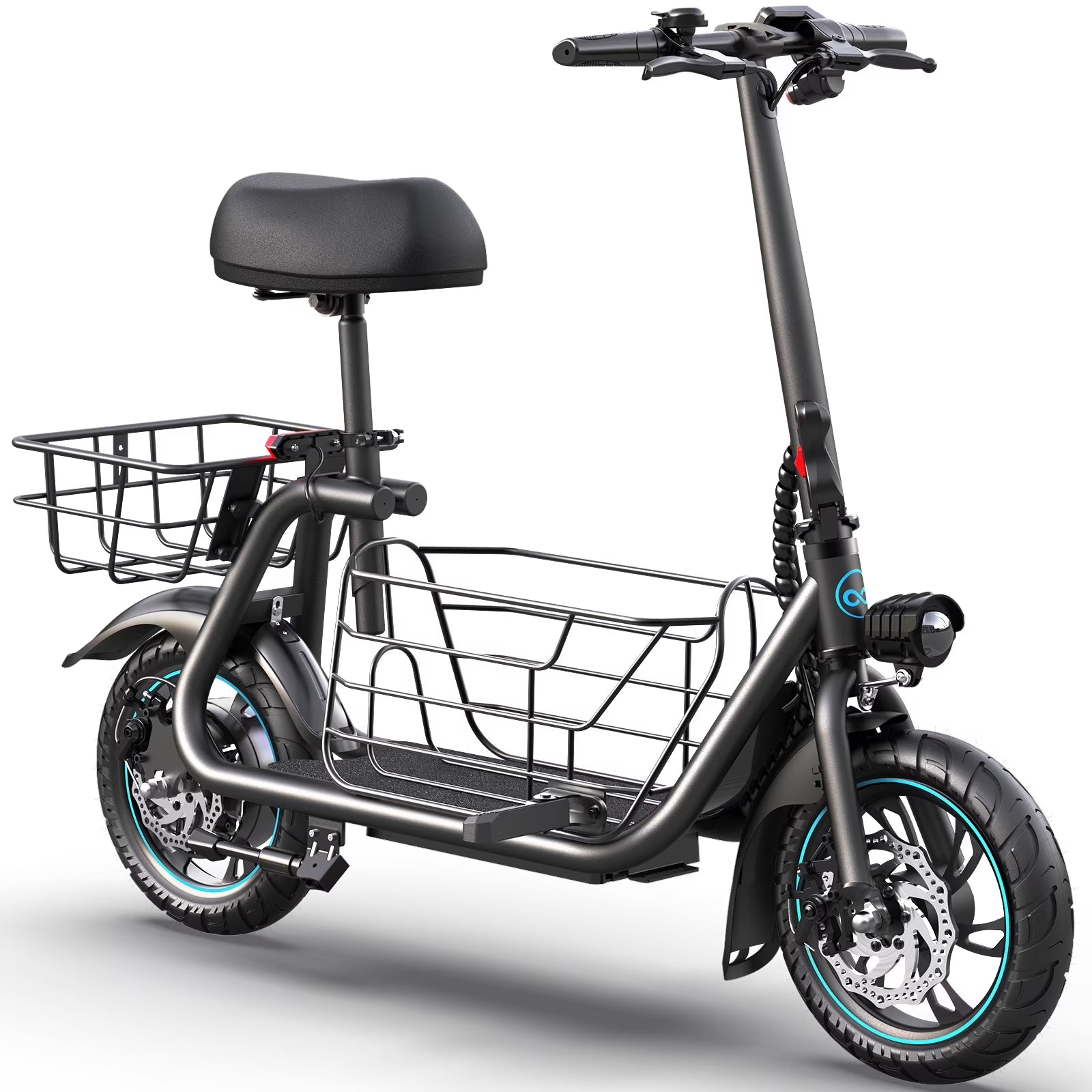 Athletgo C1S 550W 18.6MPH Speed Upto 25 Miles Electric Scooter with Seat and Baskets, Black/Red
